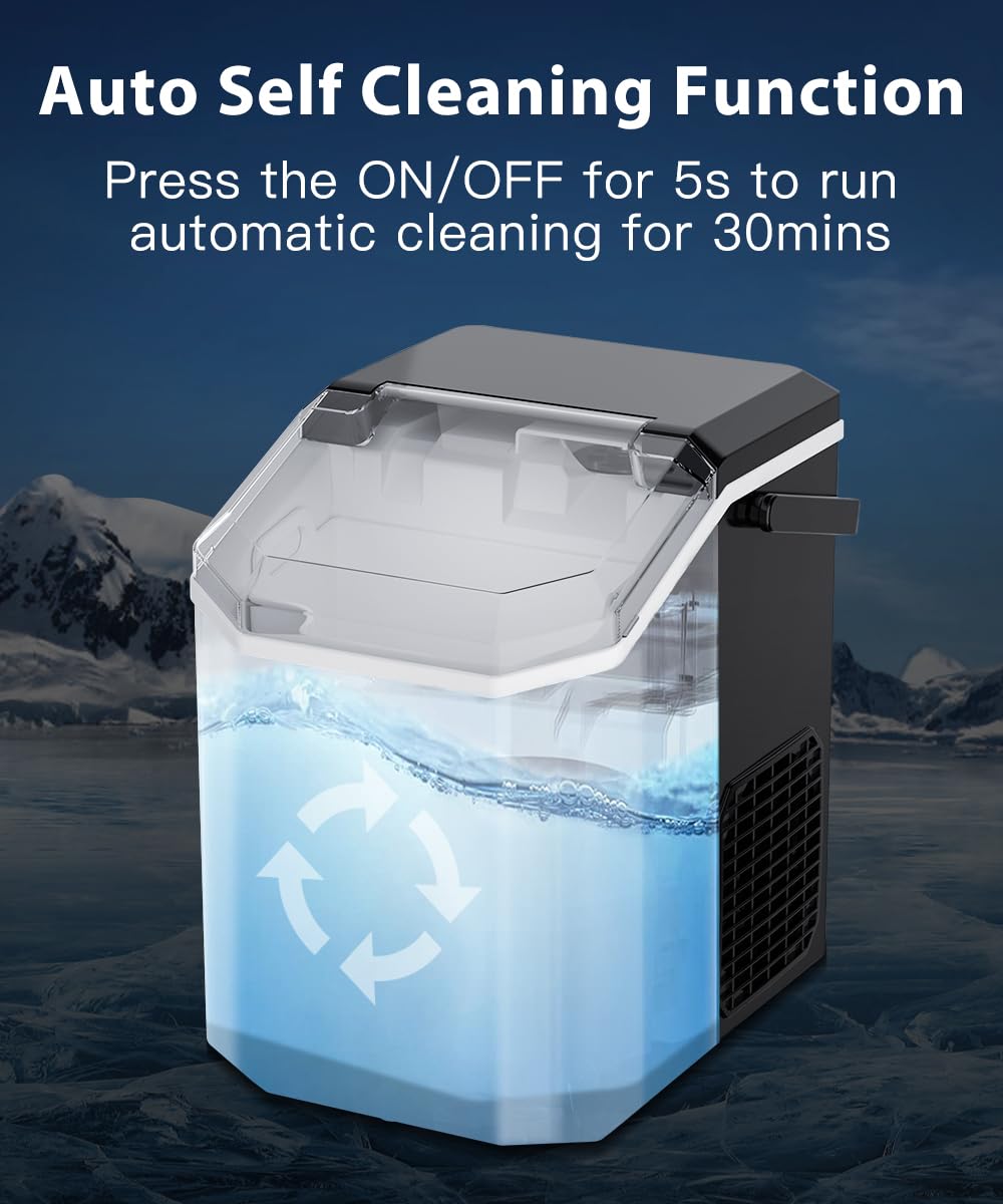 Joy Pebble Ice Maker Countertop, 10,000pcs/33lbs/Day, Portable Handheld Nugget Ice Maker Machine with Handle, Self-Cleaning, Ice Scoop and Basket for Kitchen/Home/Office/Party