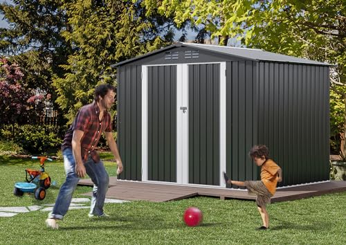 DWVO 10x8 FT Outdoor Storage Shed - Spacious Garden Tool Shed with Lockable Door - Durable Metal Yard Shed for Garden, Patio, and Backyard (Dark Gray)