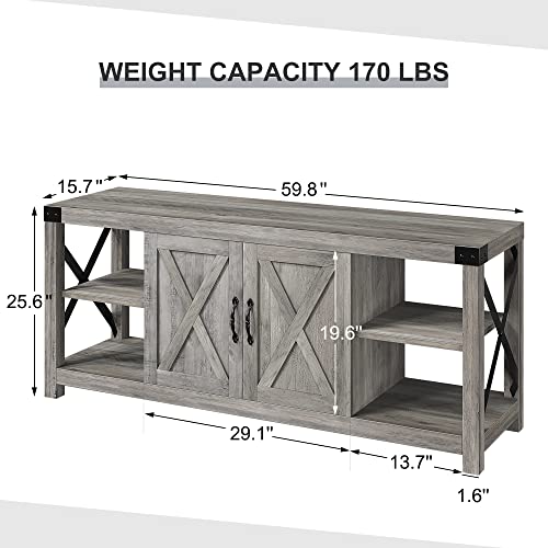 GAOMON 60 Inch TV Stand for TV up to 50 inches,60 inches and 65 Inches, Farmhouse Wood Stand TV Cabinet Entertainment Center with Storage and Adjustable Shelves (Grey)