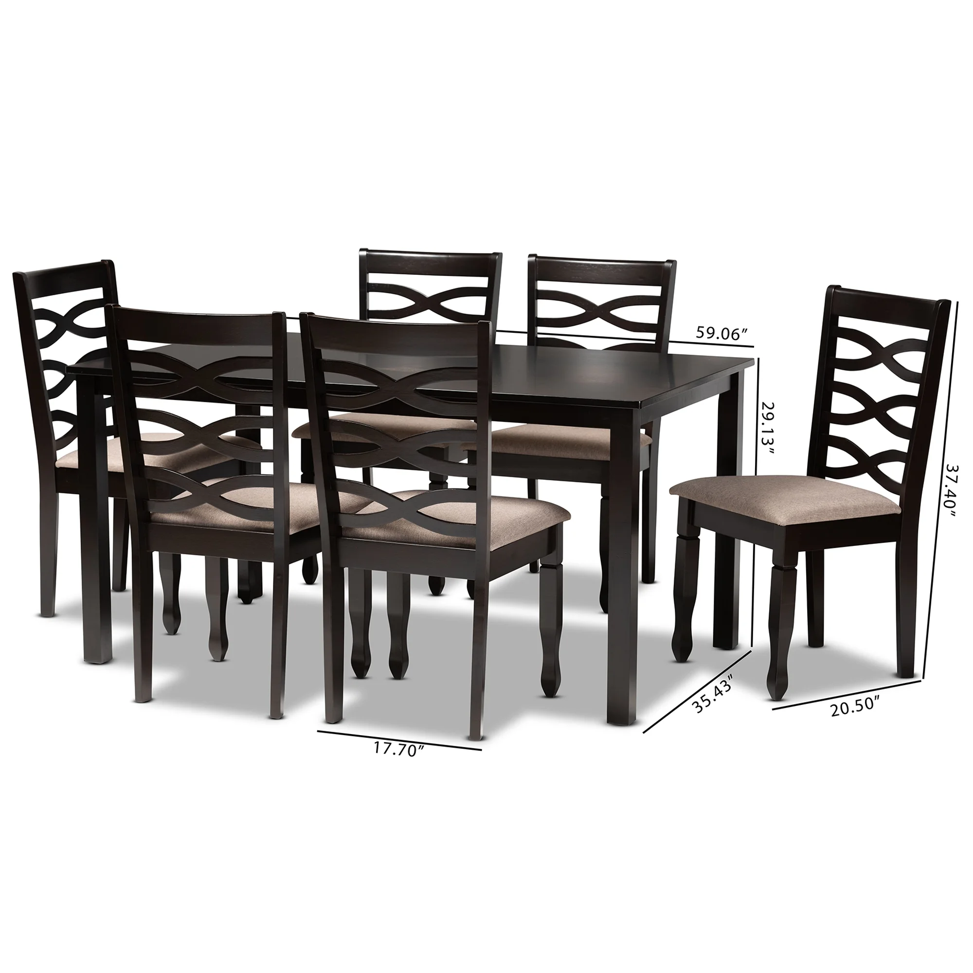 Baxton Studio Lanier Modern and Contemporary Sand Fabric Upholstered Dark Brown Finished 2-Piece Wood Dining Chair Set