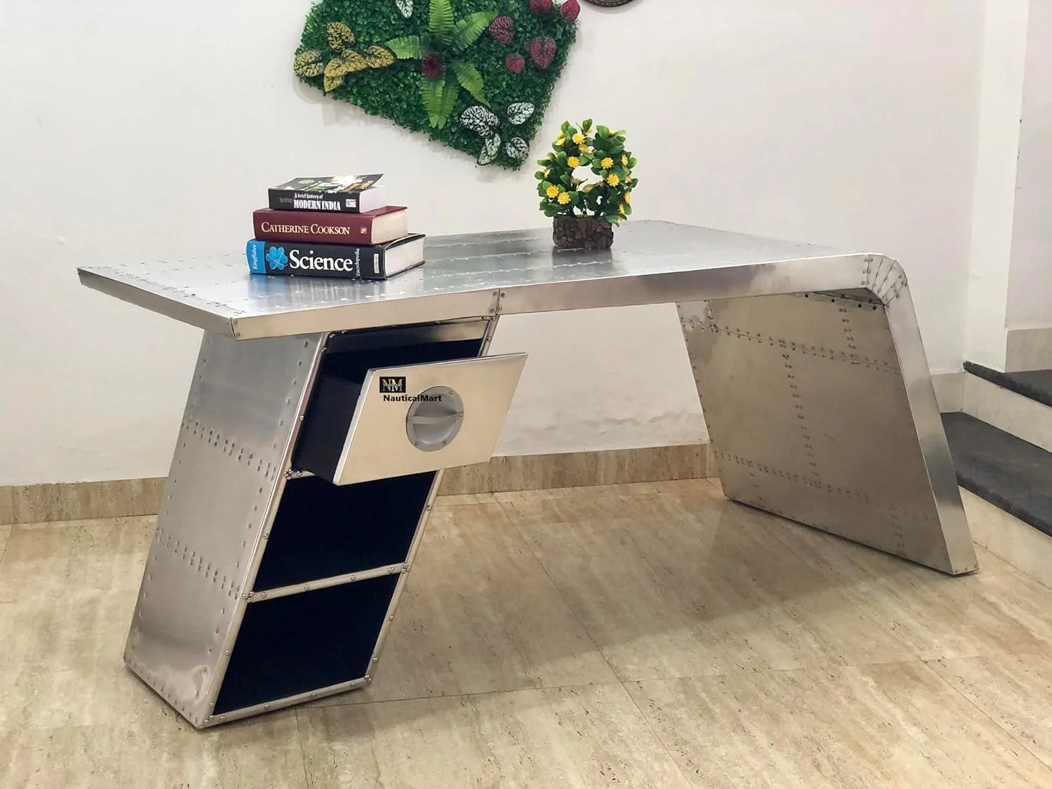 NauticalMart Aviator Wing Desk Aluminium Table Aviator Home Office Furniture (Left, 70 Inches)