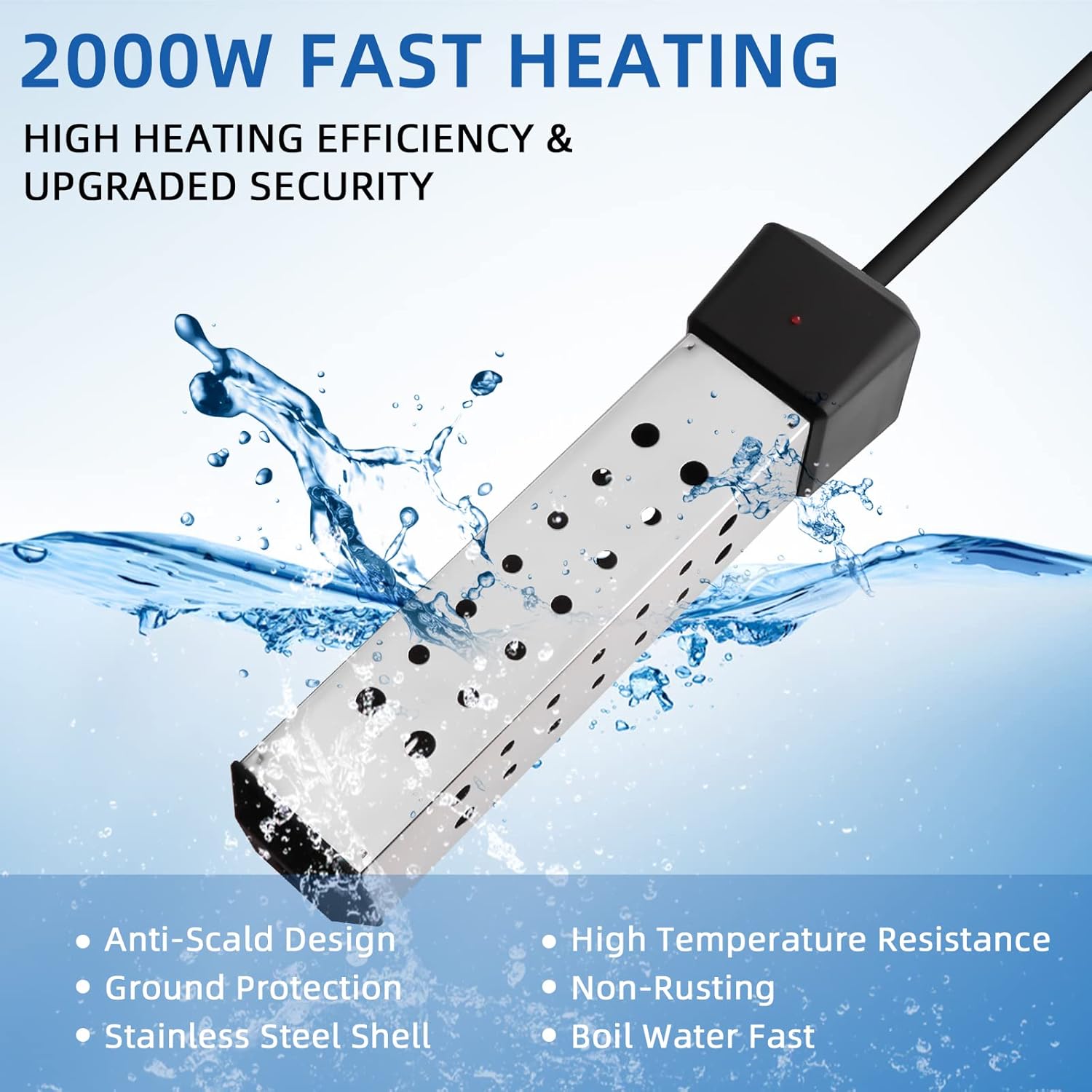 JESTOP 2000W Immersion Water Heater, Anti-scalding Bucket Heater with Digital LCD Thermometer, Stainless Steel Guard Submersible Electric Heater, Rapid Heating in Minutes
