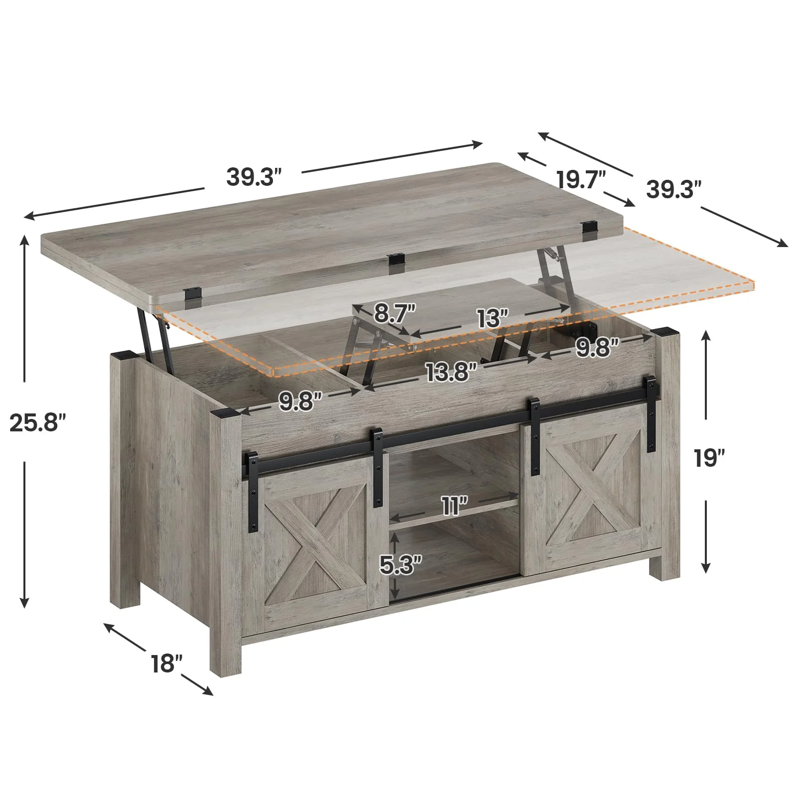 Lift Top Coffee Table with Storage,4 in 1 Multi-Function Convertible Coffee Tables with Hidden Storage Compartment, Farmhouse Dining Table for Living Room, Grey - Curated Treasures Market
