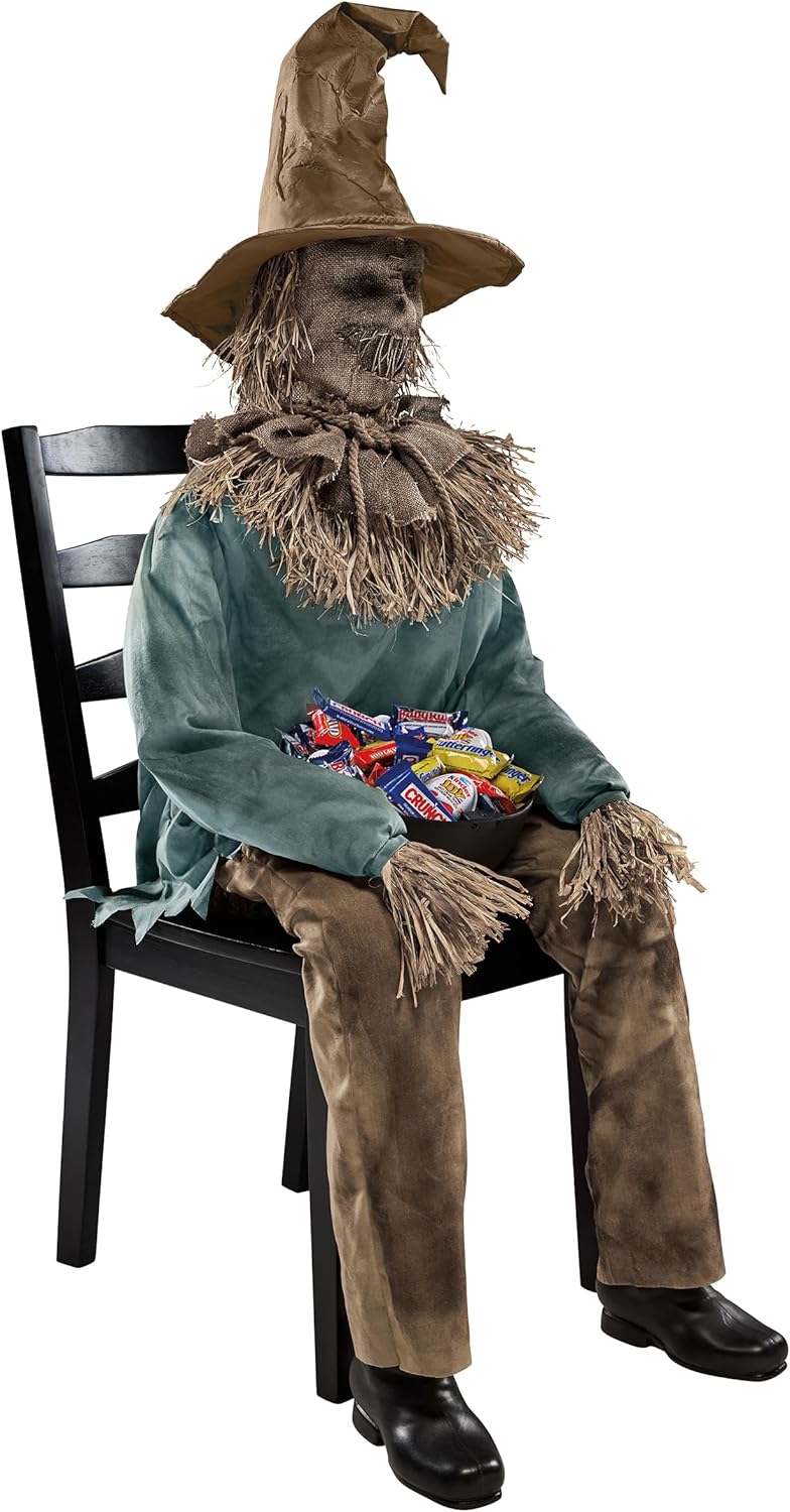 Spirit Halloween 4.5 Ft Scary Sitting Scarecrow Animatronic | Decorations | Animated | Pop-up Motion | Scarecrow Prop