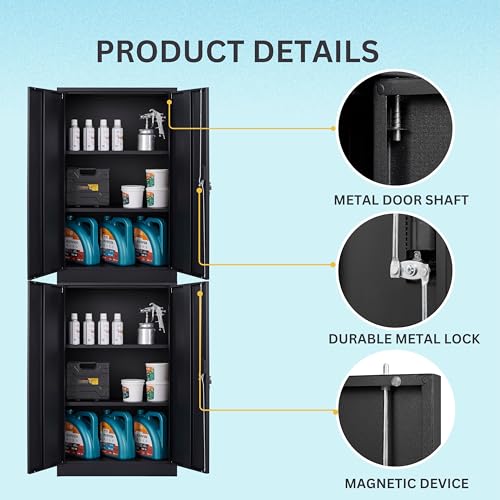 Metal Garage Storage Cabinet, Lockable Metal Cabinets with Shelves and Doors, 42" Metal Cabinet with Lock File Cabinets for Office,Garage,Kitchen,Home,School,42" x25.6Wx13.8D
