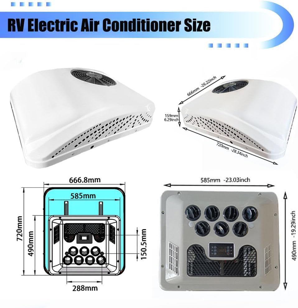 RV Air Conditioners,24V Air Conditioner,Heating and cooling, low noise Electric Truck RV Rooftop Air Cond,Camper Air Conditioner for RV BUS Truck Vehicle