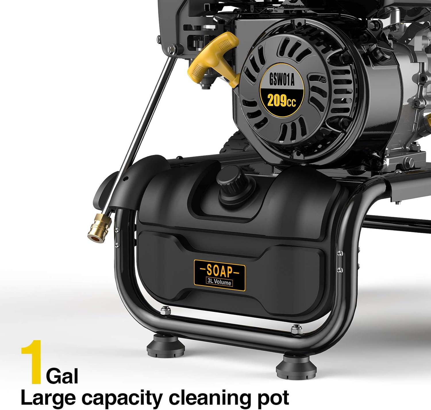 3200PSI Gas Pressure Washer, 2.4GPM 209CC Power Washer, 25FT Hose&Soap Container, 5 Adjustable Nozzles, Cleaning for Driveway/Concrete/Vinyl Fencing, CARB&EPA CERT…