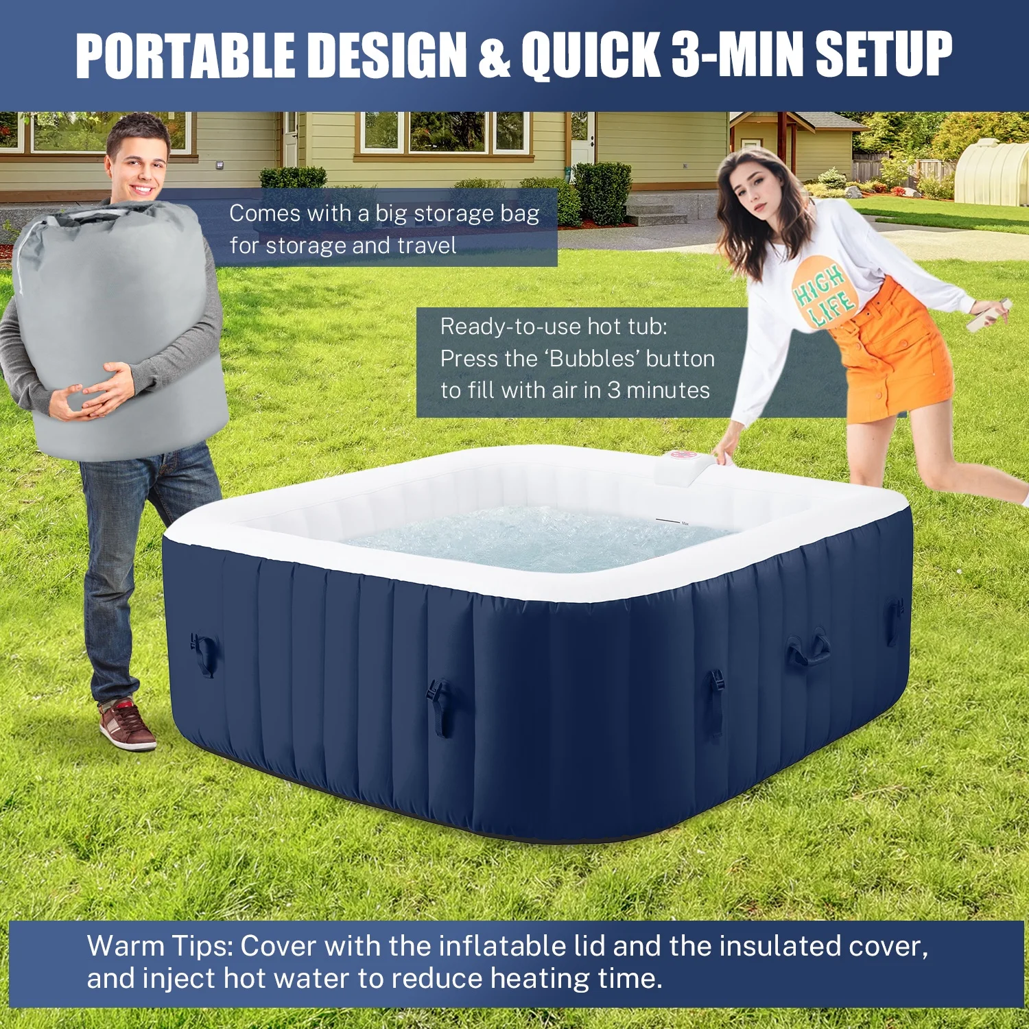 Upgraded Inflatable Hot Tub, Seizeen 6 Person Hot Tub with Hidden Pump, Portable Spa Tub Outdoor Indoor Use w/130pcs Jet, Lockable Cover, Storage Bag, Cover, 240gal