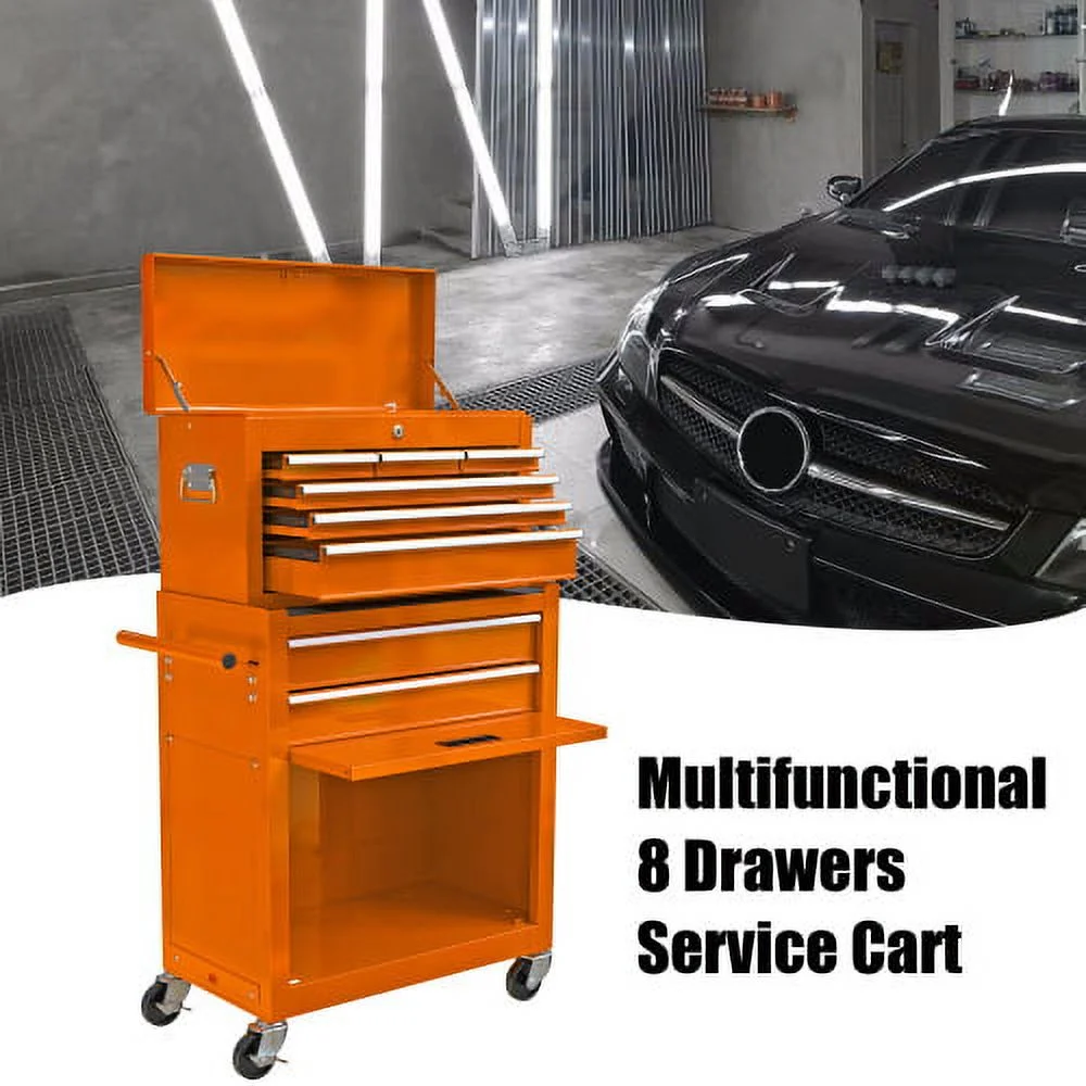 Rolling Tool Chest with Wheels and 8 Drawers, Detachable Large Toolbox Storage Cabinet with Lock,Locking Mechanic Tool Cart for Warehouse, Workshop,Garage,Blue