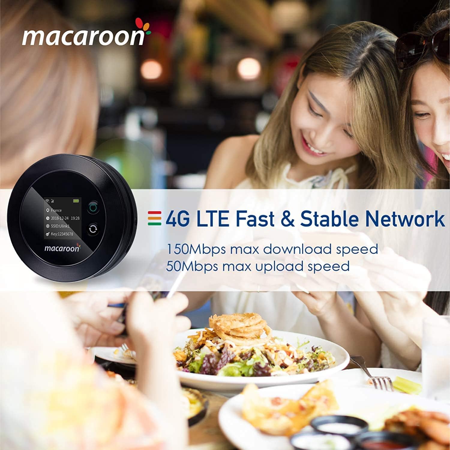 Macaroon Mobile Wi-Fi Hotspot Device High Speed Wi-Fi Portable Router with US 85GB Data 90 Days, No SIM-Card, Pocket Wi-Fi, Free Roaming, Worldwide, Travel, Home (M1-85G-90DAYS)