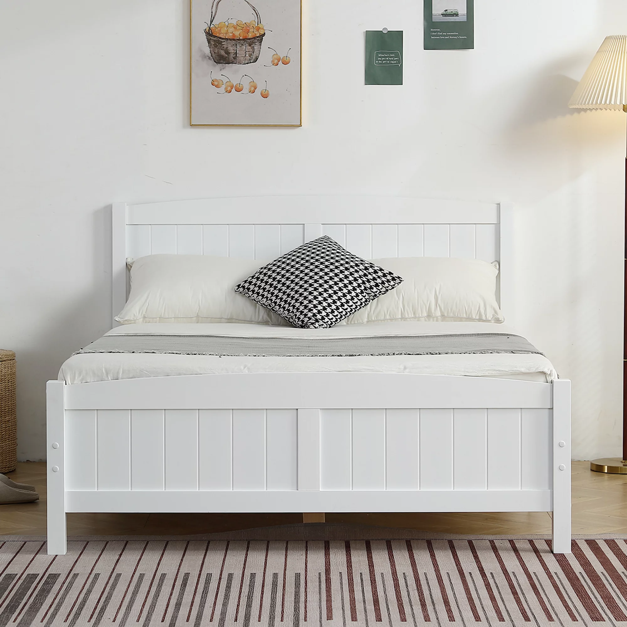 Paproos Full Size Bed Frame, Modern Wood Platform Bed with Headboard and Footboard, Strong Wooden Slats Support, Heavy Duty Full Bed Frame for Kids Teens Adults, No Box Spring Needed, White