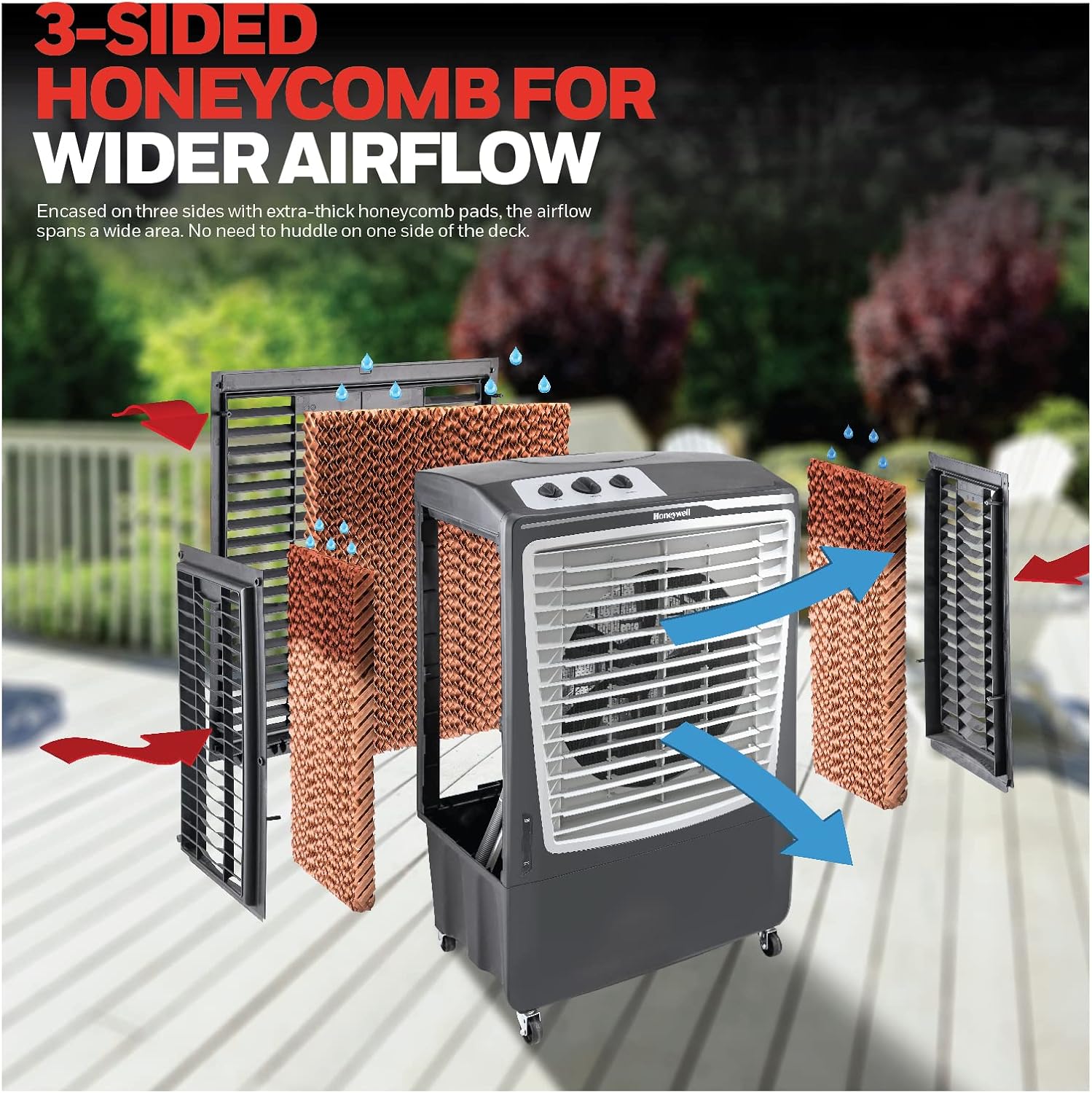 Honeywell 2669 CFM Outdoor Portable Evaporative Cooler & Fan, 33 Ft Air Throw for Large Outdoor Spaces, CO610PMG, Grey