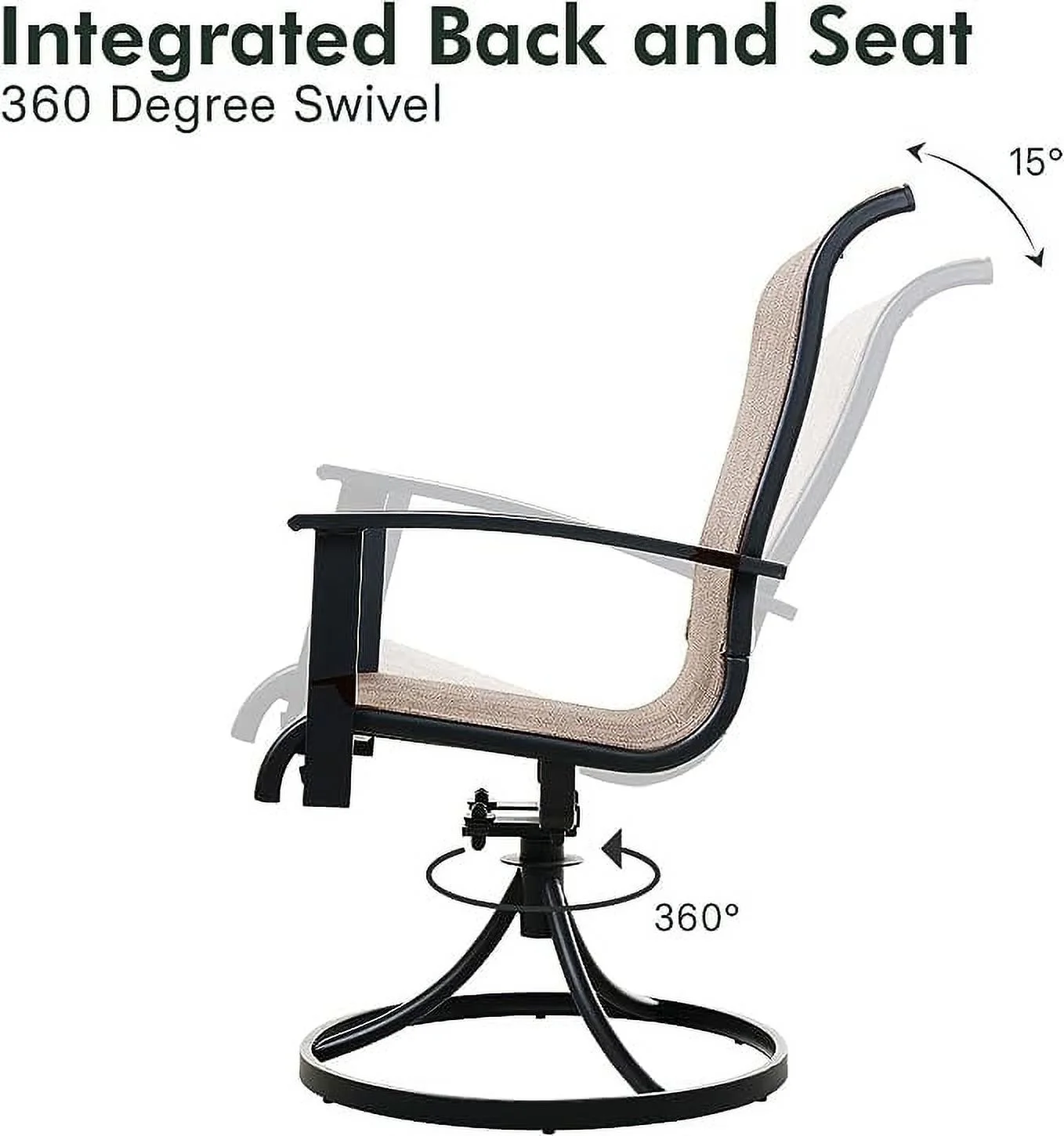Grand Patio Outdoor Patio Swivel Chairs Set of 2 Dining Chairs, All-weather Sling Patio Rocking Chairs with Metal Frame, Mixed Coffee