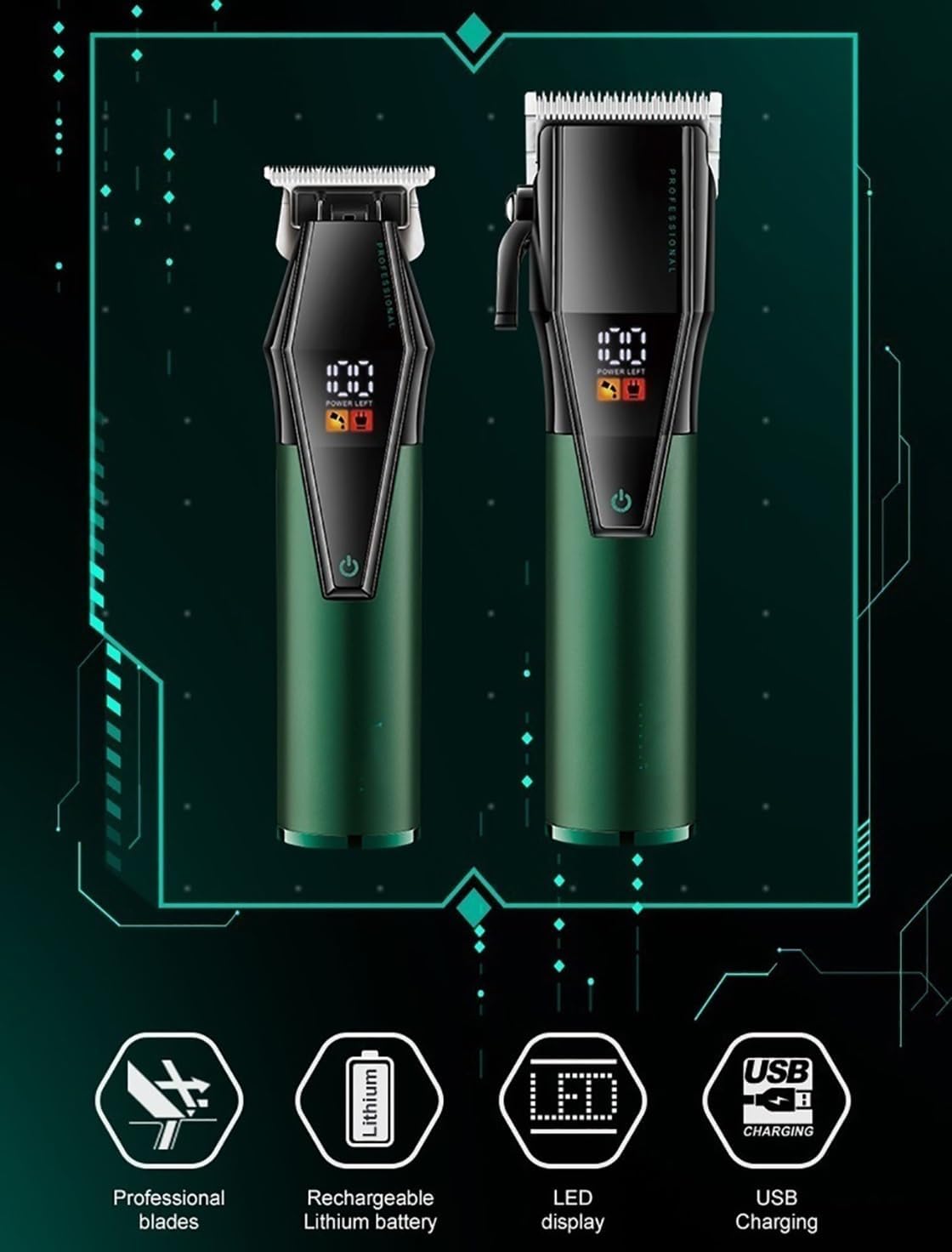 Hair Clippers for Men, 2PCS Professional Barber Hair Clipper Adjustable HairCutting Machine Cordless Hair Trimmer Digital Display Clipper for Men
