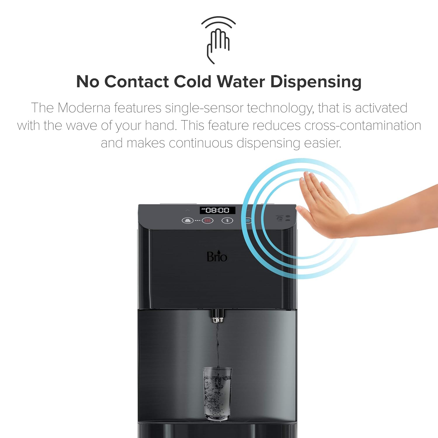 Brio Moderna Touchless Bottom Load Water Cooler Dispenser - Self-Cleaning, Motion Sensor, Tri Temp Dispense, Child Safety Lock, Holds 3 or 5 Gallon Bottles, Digital Display and LED Light