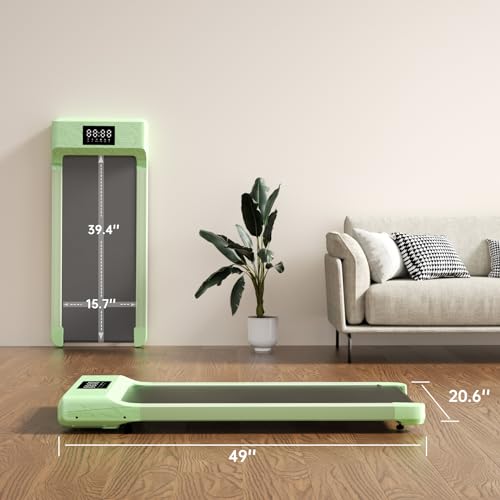 MJWW Walking Pad Treadmill, Mini Under Desk Treadmill with 300 Lb Capacity, 2.5 HP Quiet Walking Treadmill for Home Office, Portable Small Walking Pad with Smart APP, Remote Control, LED Display