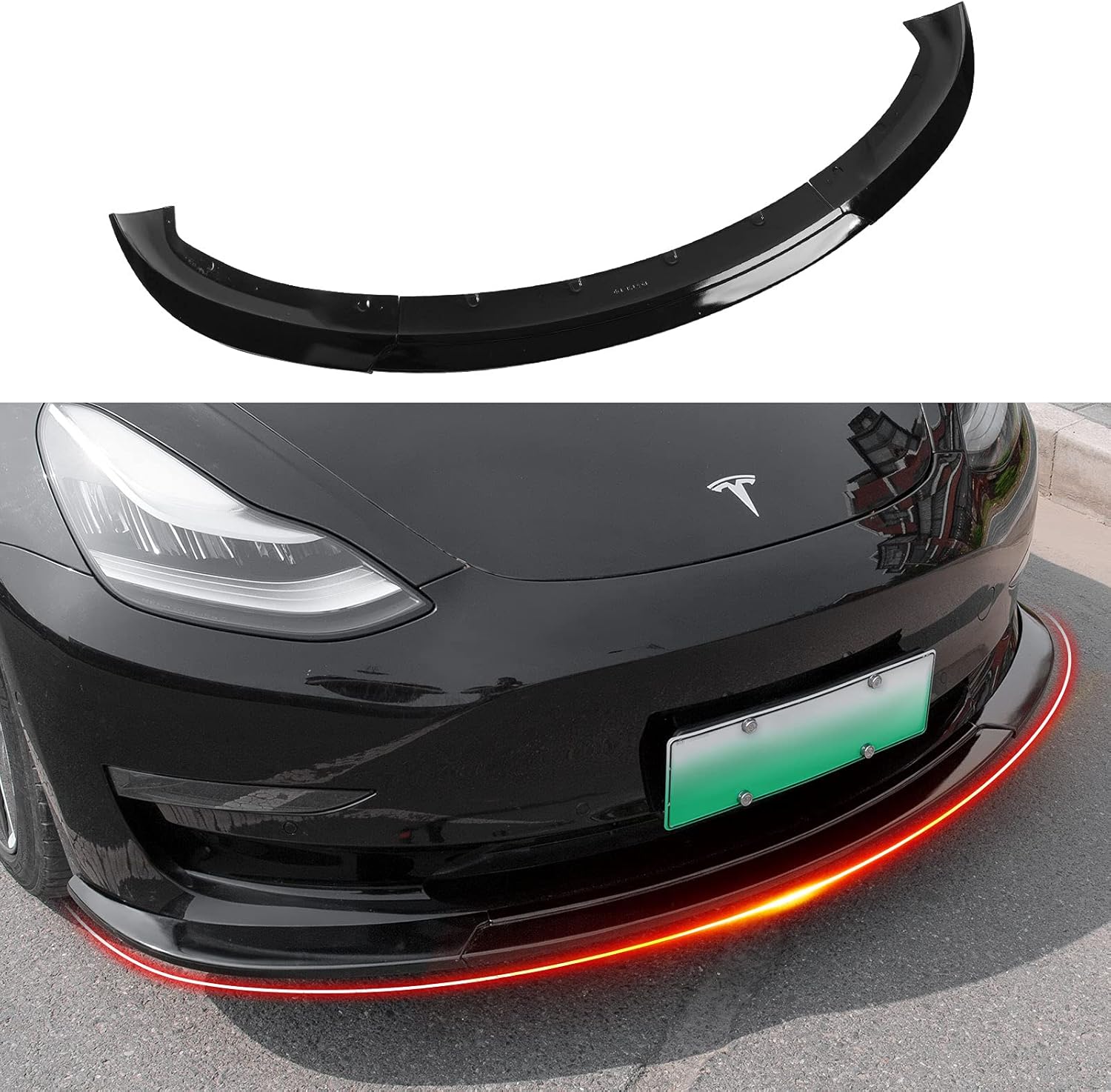 Xipoo Fit Tesla Model 3 Front Lip Front Bumper Lip Spoiler Wing Front Splitter (Glossy Black)