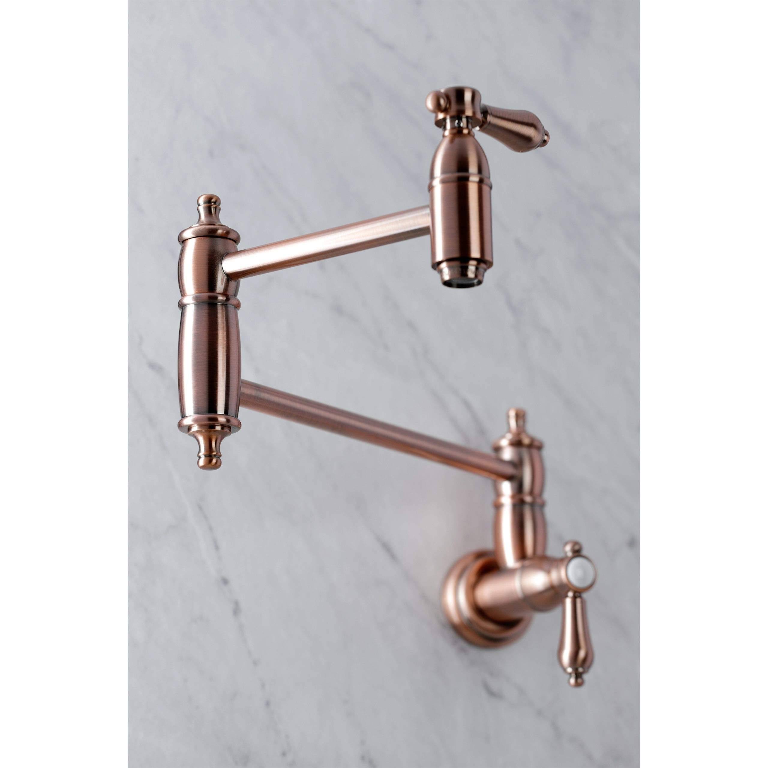 Kingston Brass KS310BALAC Heirloom Wall Mount Pot Filler Kitchen Faucet Antique Copper