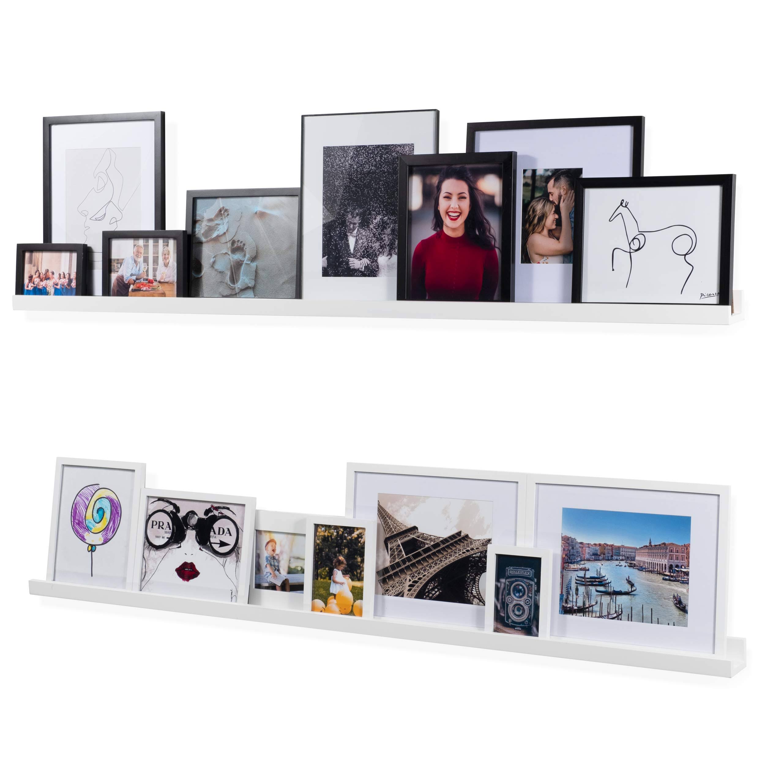 Wallniture Denver Modern Wall Mount Floating Shelves - Long Narrow Picture Ledge - 60 inch White Set of 2 Mounting Hardware Incl