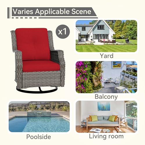 Outdoor Swivel Rocker Patio Chair - 360 Degree Patio Swivel Glider Chair with 3.5" Premium Olefin Fabric Cushions(Mixed Grey/Blue)