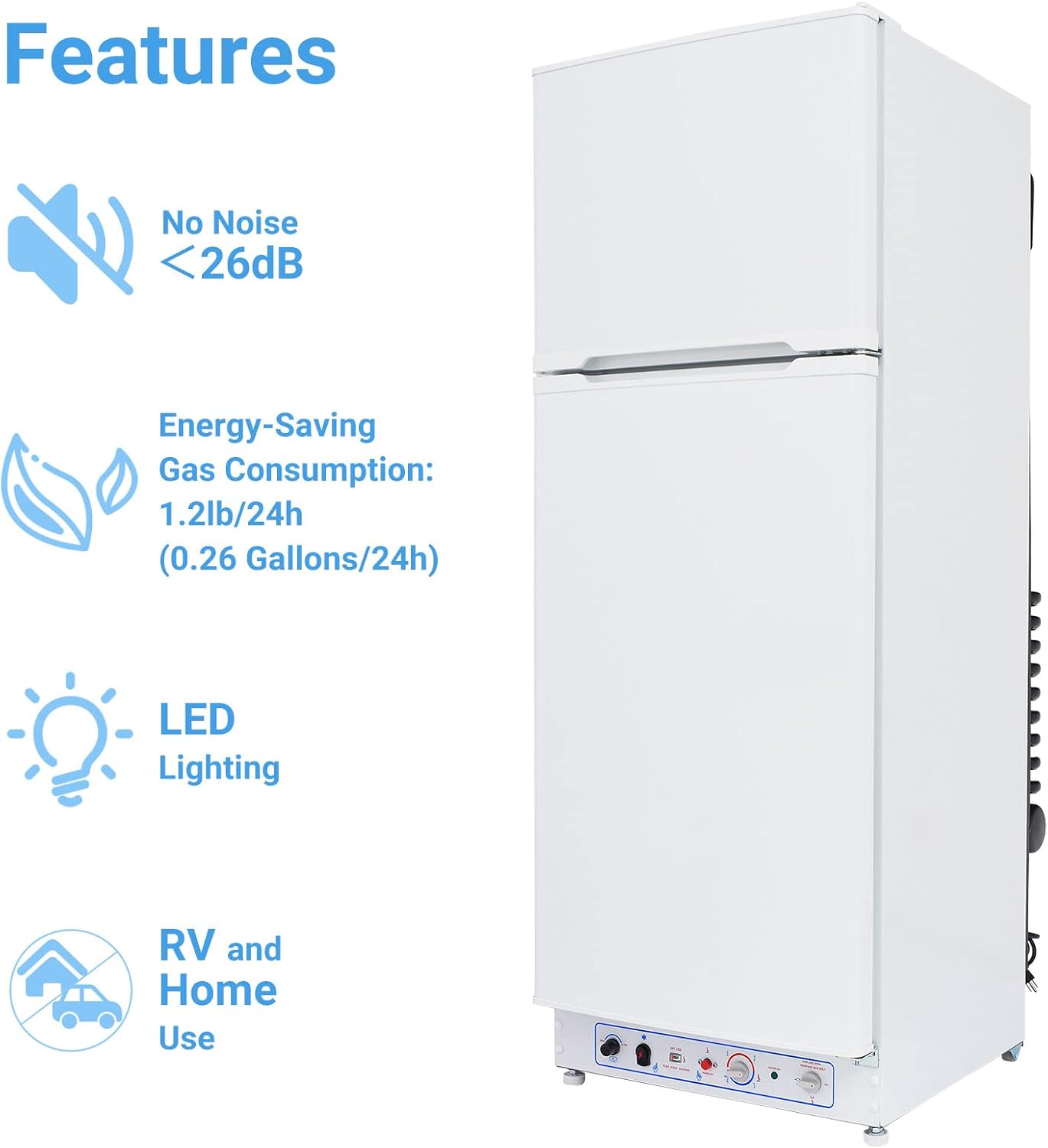 Smad Propane Refrigerator 110V/Propane Fridge Up Freezer 9.3 Cu.Ft Propane Refrigerator with Freezer Large Capacity Refrigerator Off Grid, White