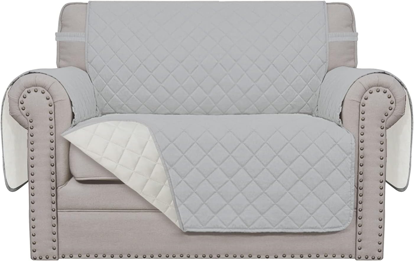 Easy-Going Sofa Slipcover Reversible Sofa Cover Water Resistant Couch Cover with Foam Sticks Elastic Straps Furniture Protector for Pets Kids Children Dog Cat (Sofa, Darkgray/Beige)