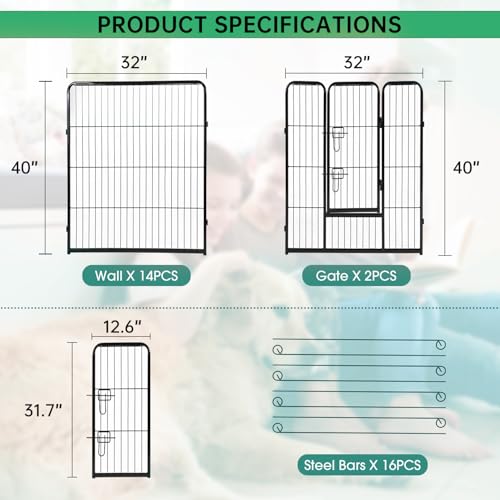 BestPet Dog Playpen Indoor 40 inch 16 Panels Metal Dog Pen Pet Dog Fence Outdoor Exercise Pen with Doors,Pet Puppy Playpen for RV Camping Yard, Black