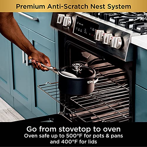 Ninja NeverStick Premium 10 Piece Pots & Frying Pans Set, with Glass Lids, Nesting, Hard Anodized, Kitchen Cookware Sets Nonstick