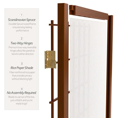 Red Lantern 6 ft. Tall Window Pane Shoji Screen-Natural-4 Panels Room Divider