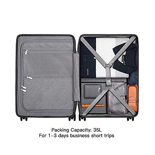 LEVEL8 Road Runner Pro Carry-On Luggage, 20” Lightweight PC Hardside Suitcase with Wheels, Spinner Trolley for Luggage with Front Compartment, Tsa Lock, Black