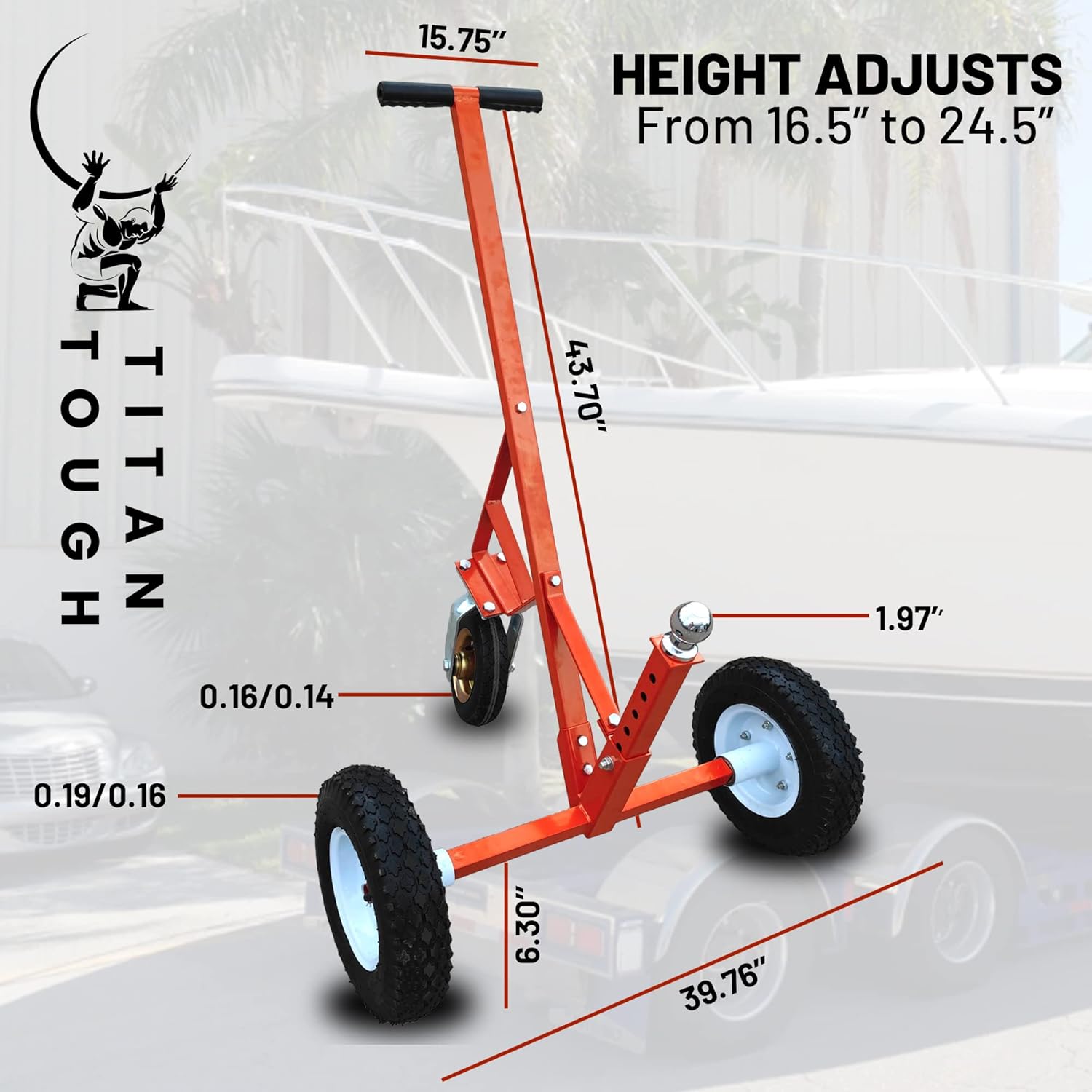 Titan Tough Adjustable Trailer Dolly with Caster Tow Dolly Jetski Dolly Trailer Mover with 2 Inch Ball