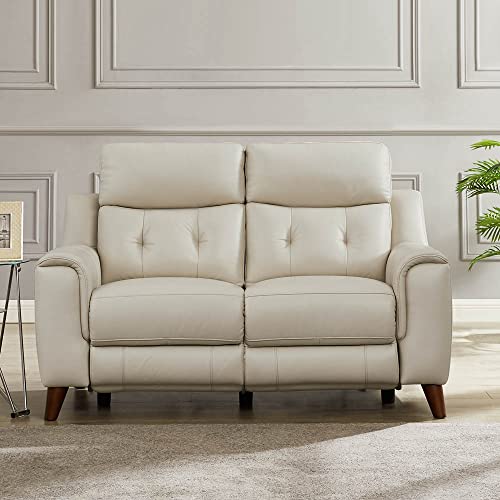 Hydeline Torino Zero Gravity Power Recline and Headrest Top Grain Leather Sofa Couch with Built-in USB-Ports, Vanilla