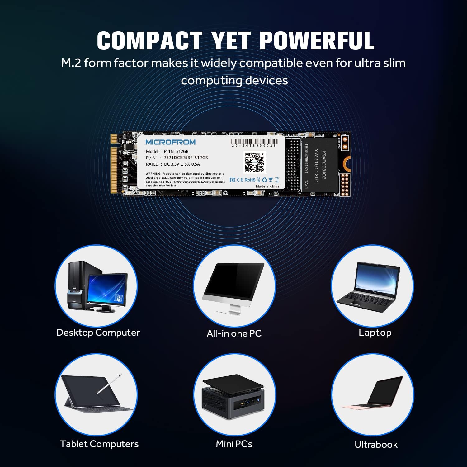 MICROFROM 512GB F11N M.2 SSD NVME PCIe SSD Internal Solid State Drive PCIe Gen3X4, M.2 NVMe 1.3, SSD M.2 TLC NAND Flash Up to Read/Write 1,600/1,400MB/s for PC Gaming Laptop Pack of 2