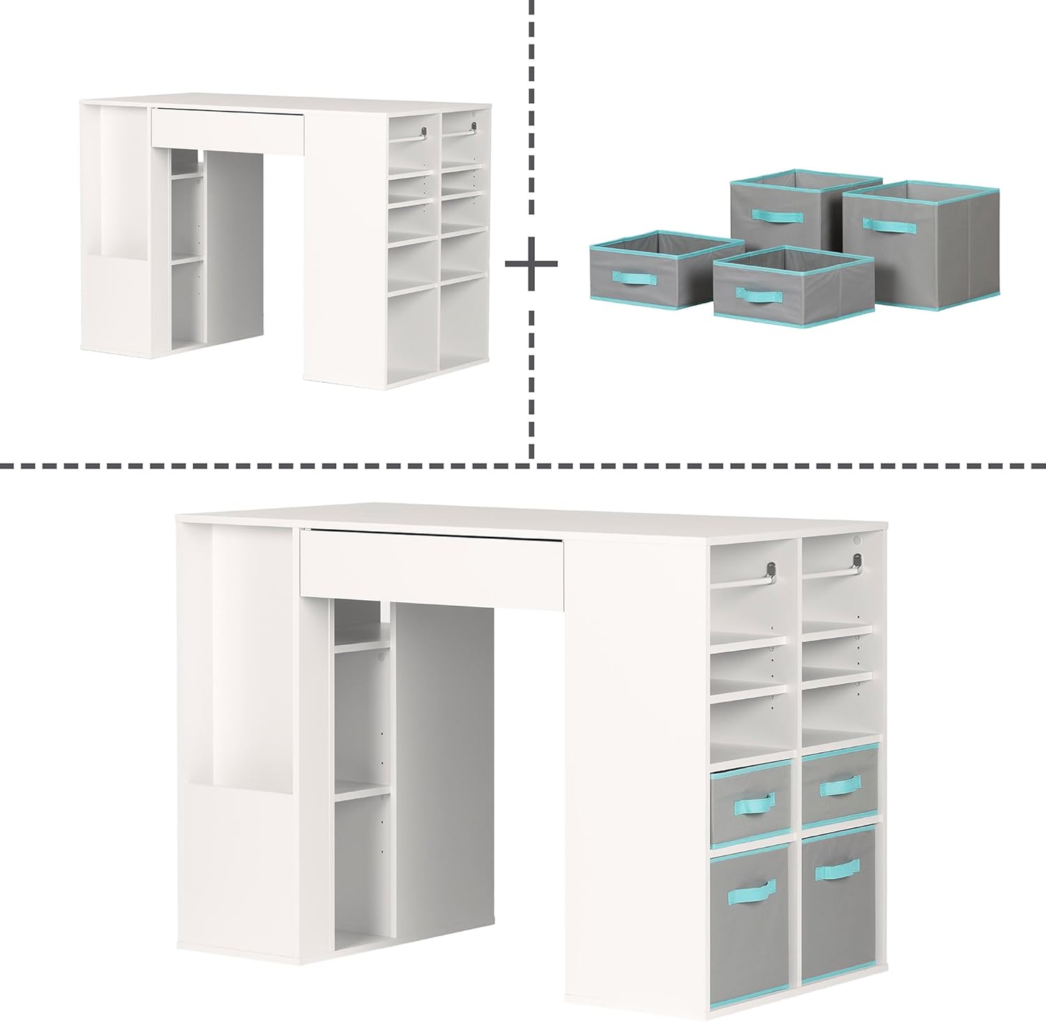 South Shore Crea Counter-Height Craft Table with Scratchproof Surface and Interchangeable Modules - 4 baskets included, Pure White