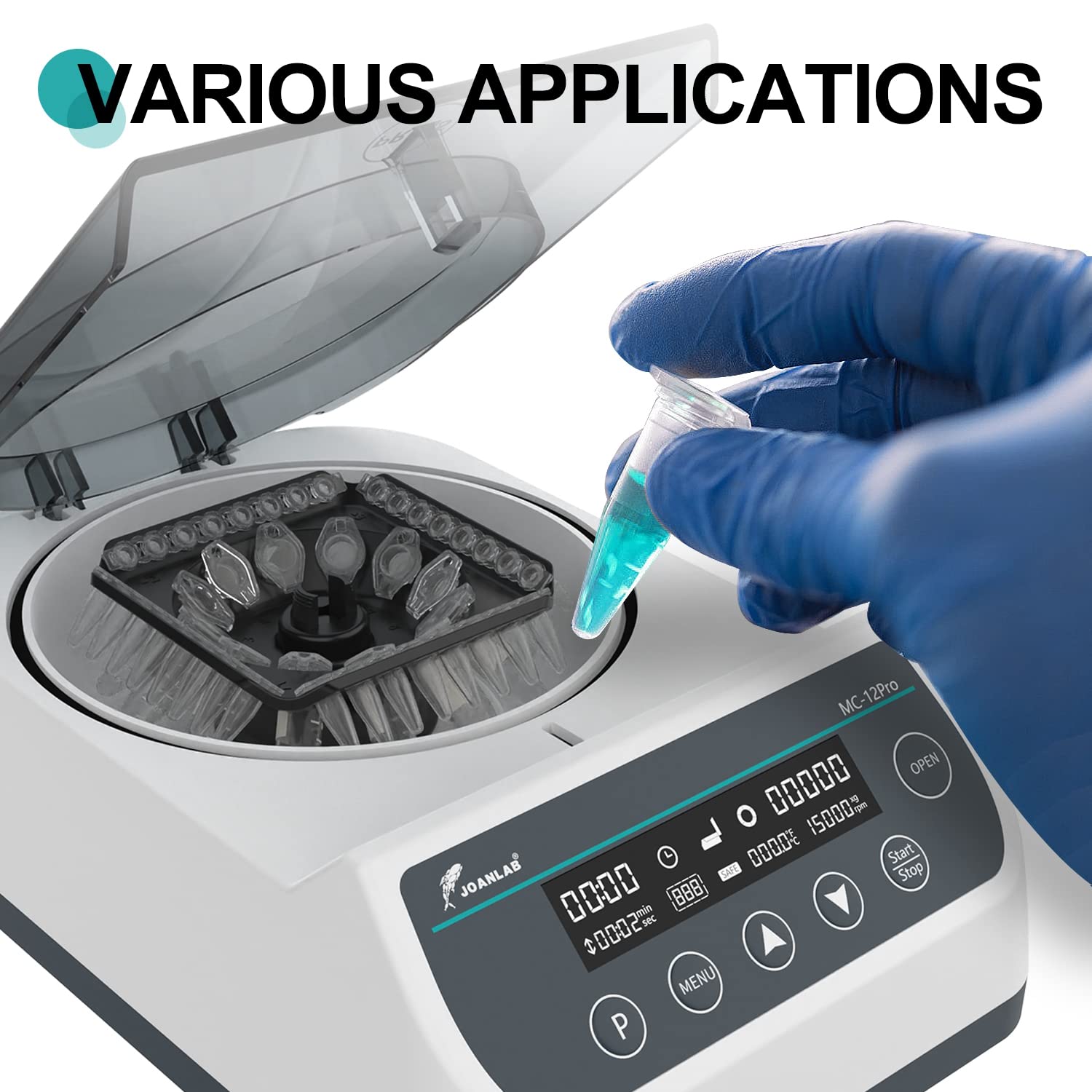 Lab High Speed Centrifuge Machine Bechtop Microcentrifuges 3 in 1 Rotor for 0.2/0.5/1.5/2mL Tube Capacity (12000RPM)