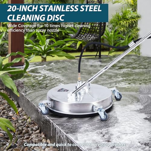 Towallmark 24" Pressure Washer Surface Cleaner with Dual Handle, 4 Wheels, 3/8" Quick Connect, 2 Replacement Nozzles, Stainless Steel Power Washer Surface Cleaner for Driveway Sidewalk Patio 4000 PSI
