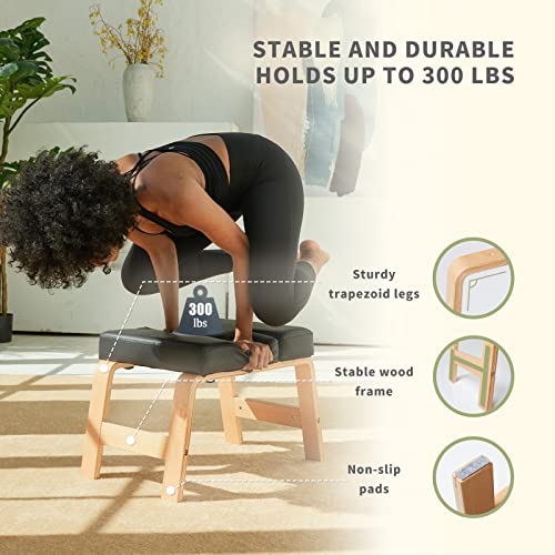 Restrial LifeRestrial Life Yoga Headstand Bench- Stand Yoga Chair for Family, Gym - Wood and PU Pads - Relieve Fatigue and Build Up Body (Black)