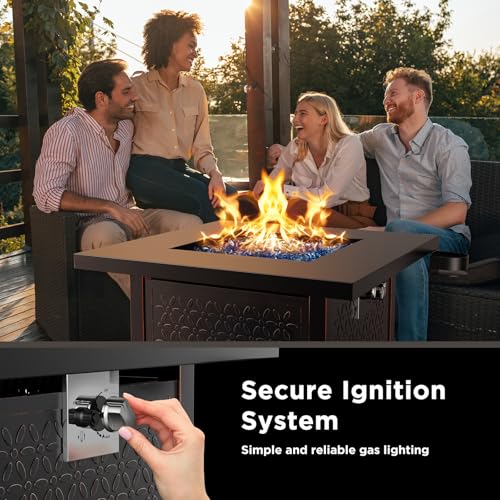 Ciays 42 Inch Gas Fire Pit Table, 60,000 BTU Propane Pits for Outside with Steel Lid and Lava Rock, 2 in 1 Firepit Table Gatherings Parties on Patio Deck Garden Backyard, Black