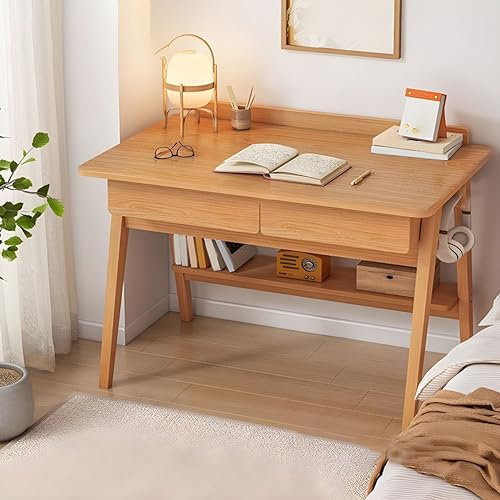 CraftThink Scandinavian Office Study Desk, Contemporary Computer Desk Writing Desk Work Desk with Walnut Wood Base, Walnut 23.5" L x 19.5" W x 32" H without Chairs