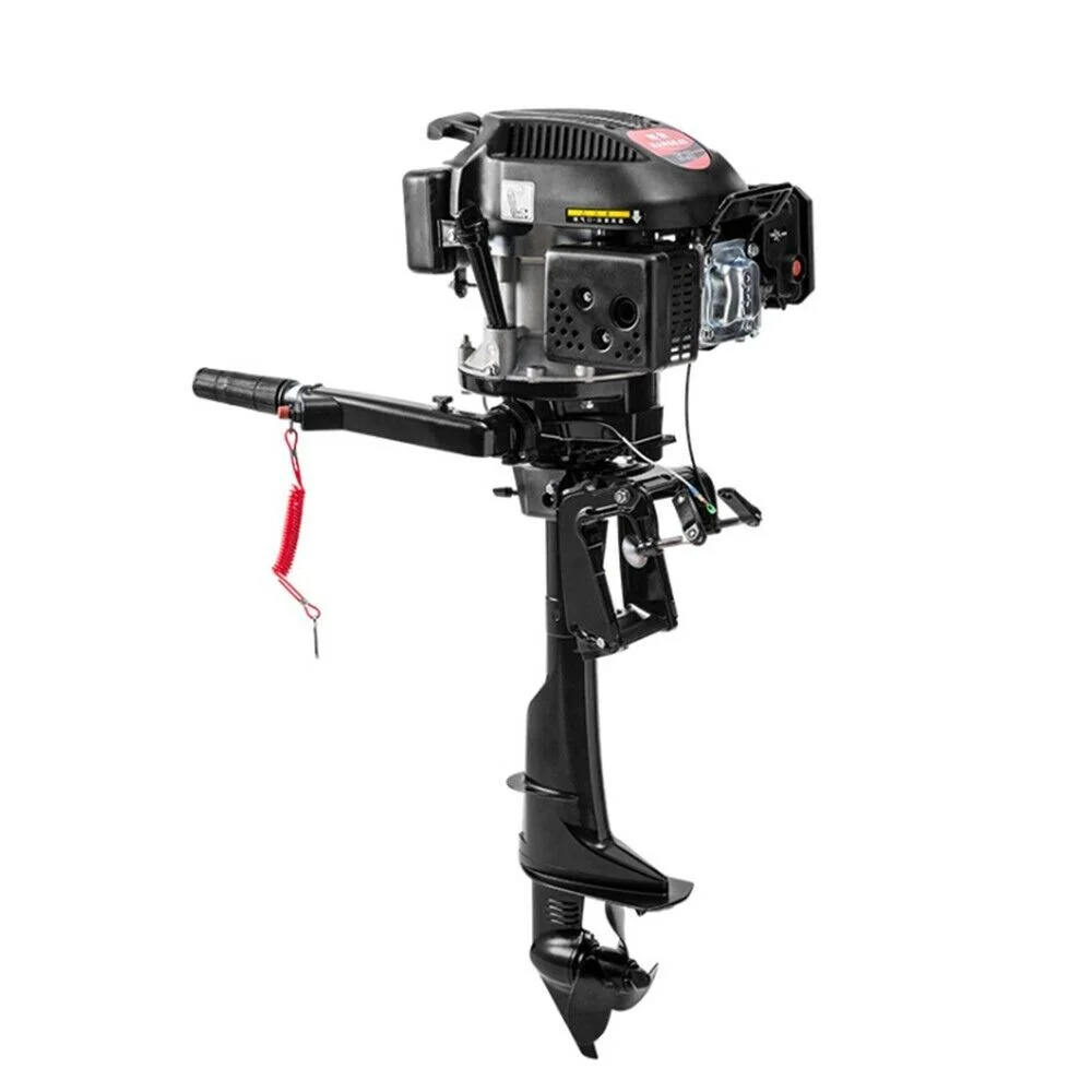 ZhdnBhnos 4 Stroke 6HP Heavy Duty Outboard Motor Fishing Boat Petrol Engine W/ Air Cooling System CDI 2500RPM Single Cylinder Hand Pull