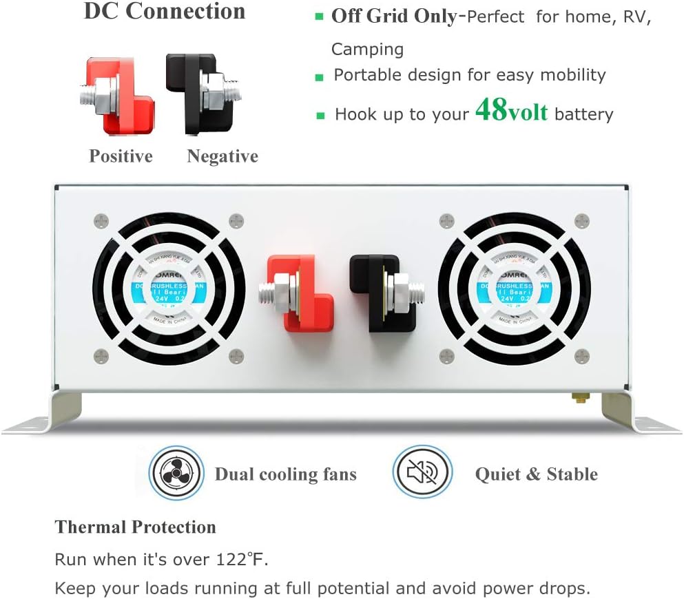 WZRELB 5000W Pure Sine Wave Power Inverter DC 48V to 110V 120V AC Car Inverter with Dual Outlets +Hardwire Terminal +Digital LED Display Solar Converter