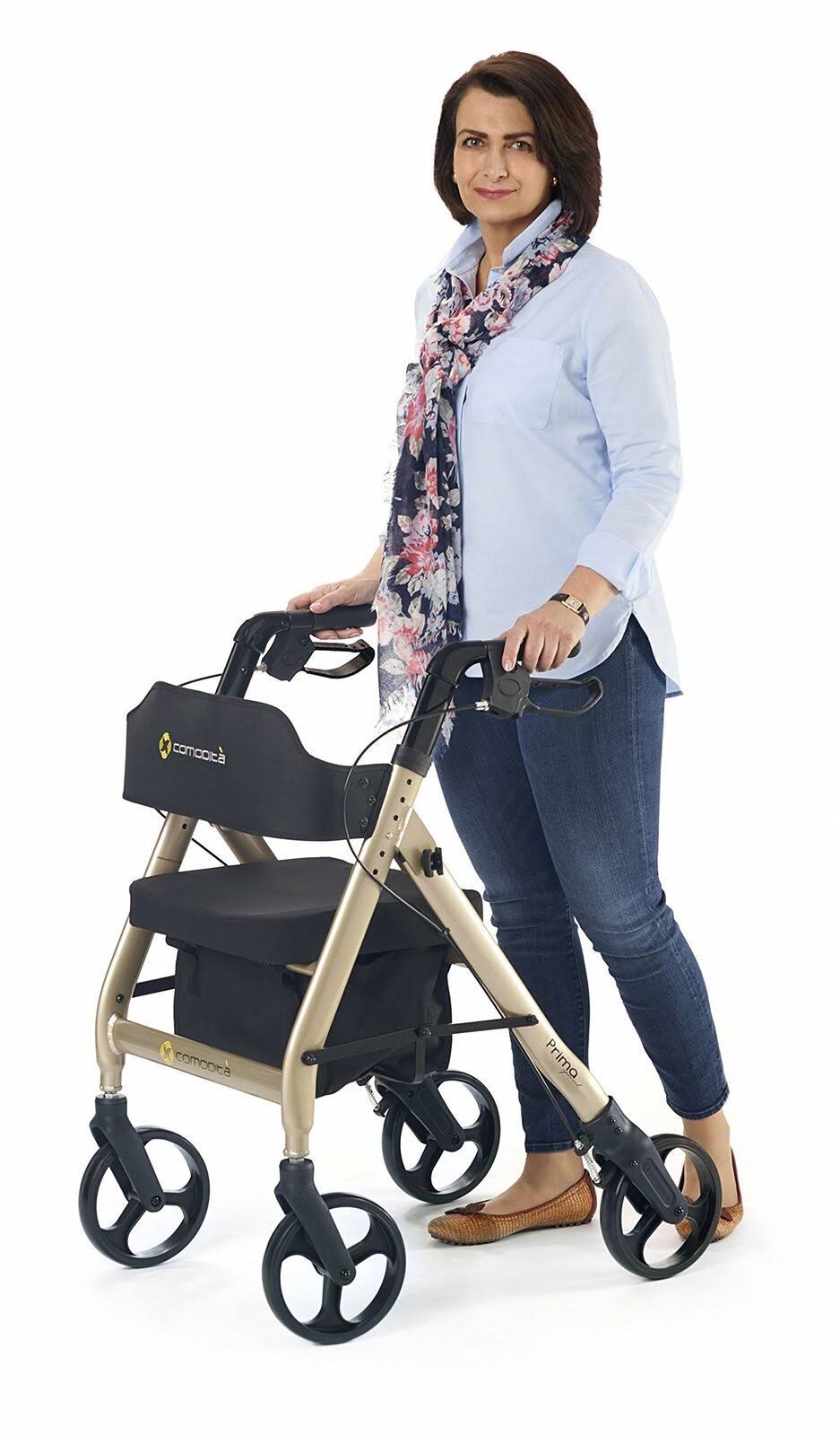 Comodita Prima Special Rollator Walker with Exclusive 16x22 Wide Ultra Comfortable Orthopedic Seat, Removable Cup Holder and Can