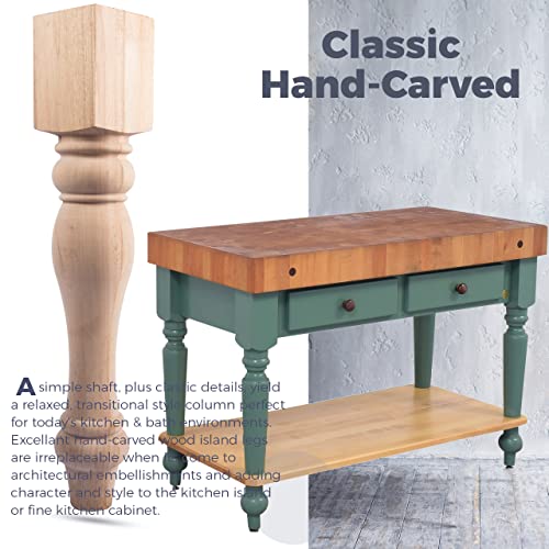29-inch H 5-inch W 5-inch D Chunky Unfinished Farmhouse Dining Table Legs, Btowin 4Pcs Rubber Wood DIY Replacement Turned Legs