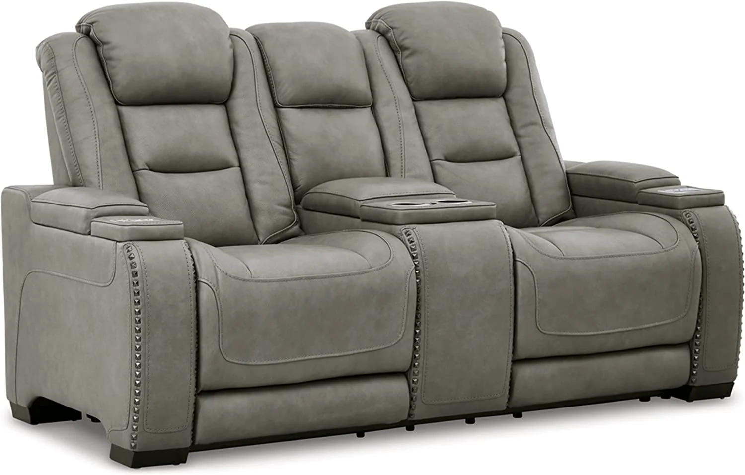 Signature Design by Ashley The Man-Den Leather Power Reclining Loveseat in Gray