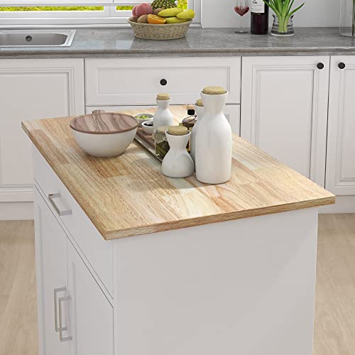 ACLULION Small Kitchen Island Cart with Storage, Rolling Kitchen Island with Rubber Wood Top, Kitchen Island on Wheels with Drawer, Towel Rack and Cabinet for Kitchen, Dining Room (White)