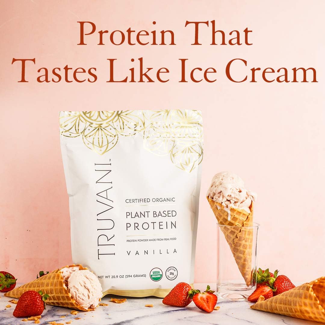 Truvani - Plant Based Protein Powder - Vanilla, Net WT 20.9oz(594 Grams) Pack of 2