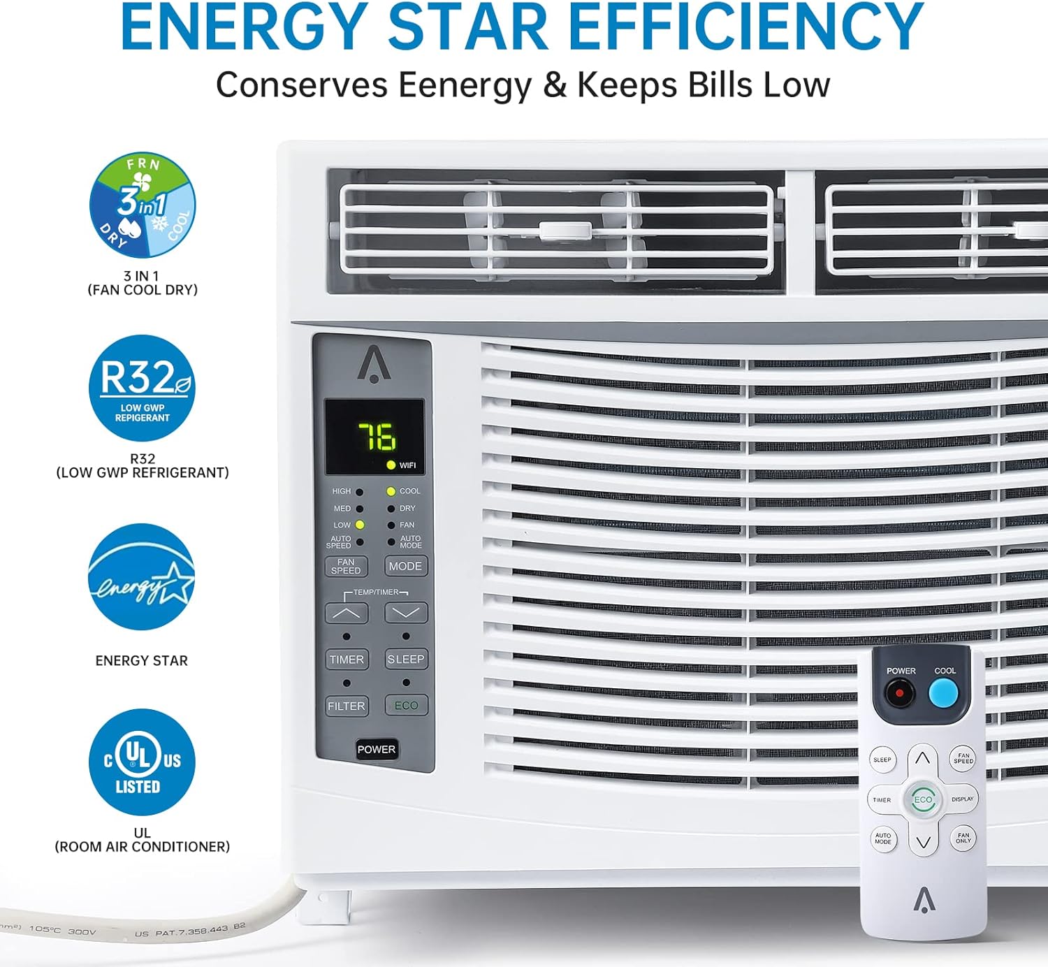 6000 BTU Smart Air Conditioner Window Unit, Fast Cooling Up to 250 Sq.Ft. Window AC Unit with Remote/App Control and Dehumidify Function, Energy Savings, Quiet Operation, Auto Restart, 24H Timer