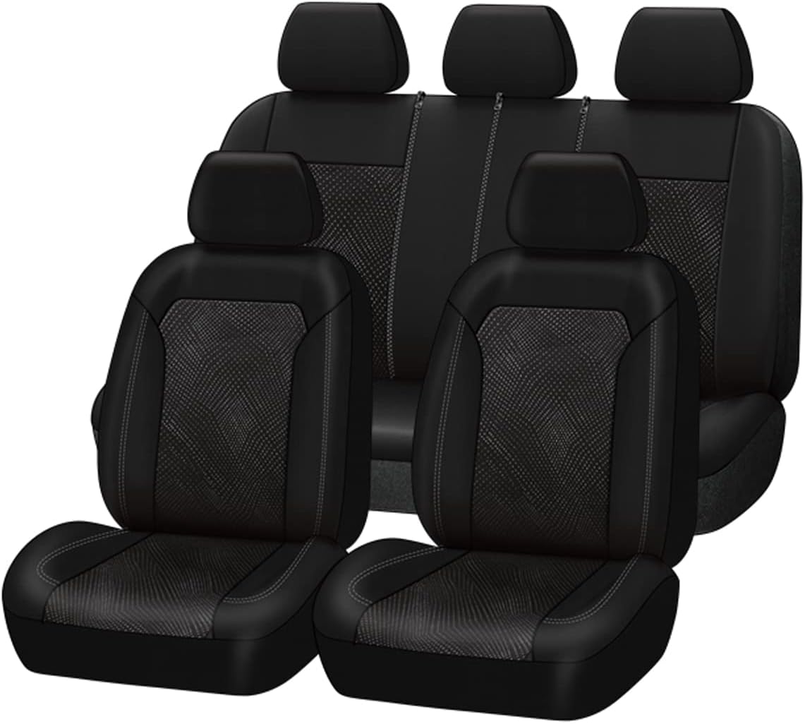 Flying Banner Car Seat Covers Full Set Universal fit Most Car,Truck,SUV and Van Comfortable Airbag Compatible Jacquard & Polyester (Full Set -- High Back, Black)