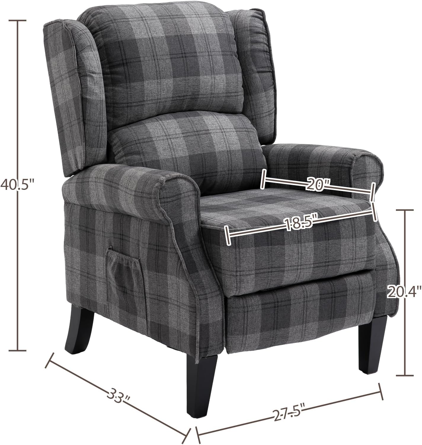 Modern Comfortable Upholstered Leisure Chair Multifunctional Recliner Chair Single Sofa with Footrest Small Recliner Chair for Small Spaces,Grey Check