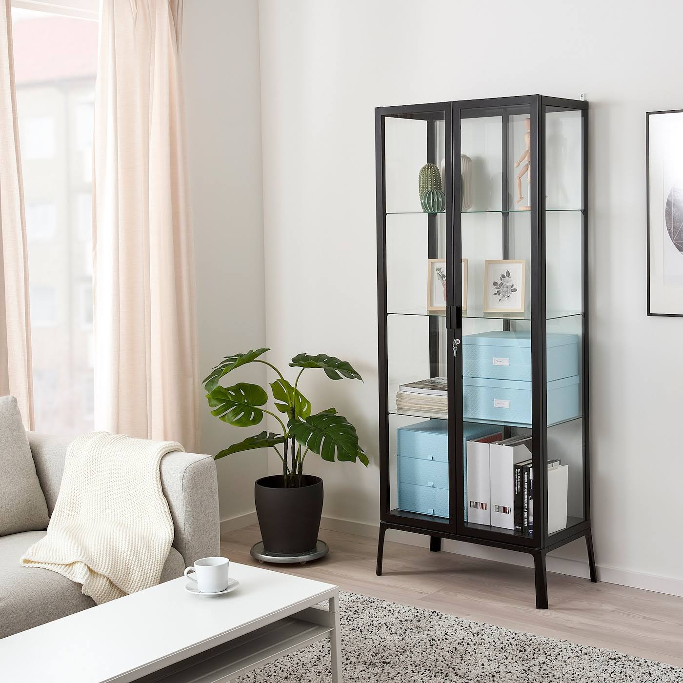 IKEA - MILSBO Glass-Door Cabinet, Anthracite, 28 3/4x68 7/8